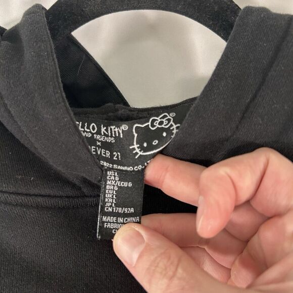 Hello Kitty X Forever 21 Hoodie Women's Large Black Cat Ears Bow Pullover - Picture 7 of 11
